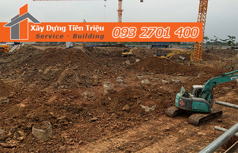 Thi công đào đất tầng hầm Huyện Bình Chánh bằng cơ giới.