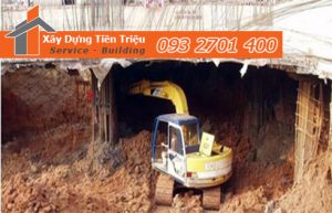 Thi công đào đất tầng hầm Huyện Củ Chi bằng cơ giới.