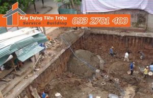 Quy trình đào móng nhà dân tại Quận Phú Nhuận.
