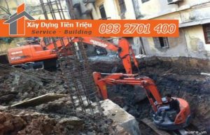 Thi công đào đất tầng hầm Quận 8 bằng cơ giới.